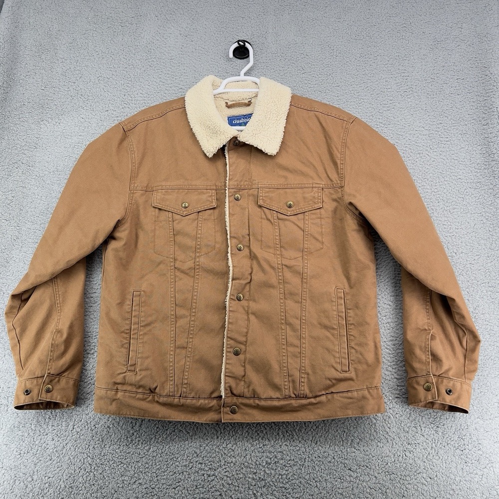 Chubbies TAN Brown Denim Jacket Sherpa Lined - Men's XL Harvester Trucker Zip